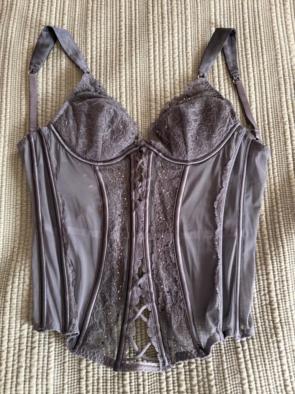 Victoria’s Secret Steel Blue Lace-Front Bustier Corset